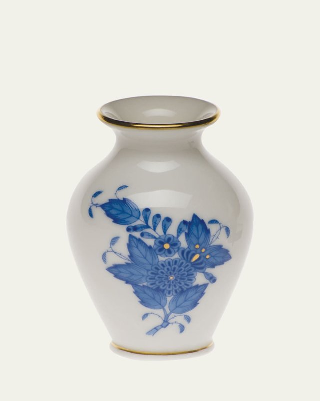 Chinese Bouquet Blue Small Bud Vase with Lip